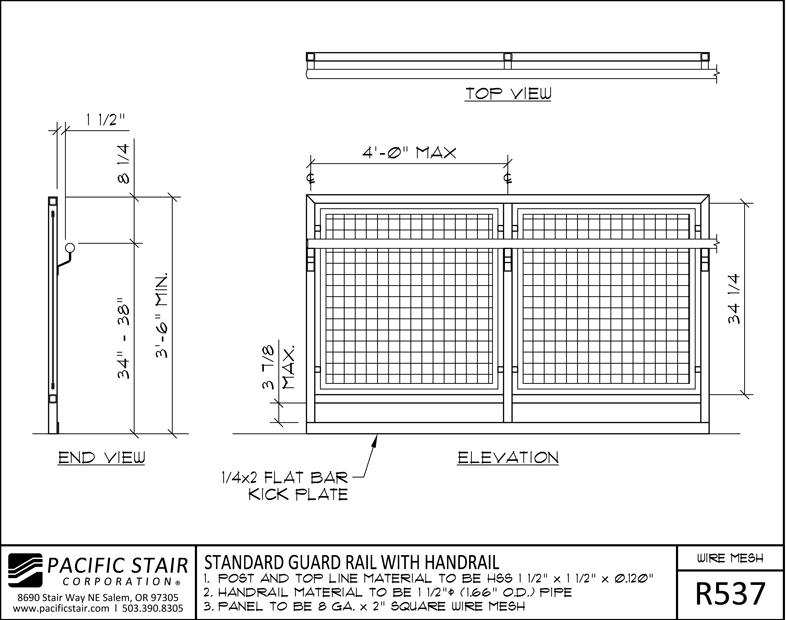 Guard Rail Section Detail Wire Mesh Rail  Pacific Stair Corporation