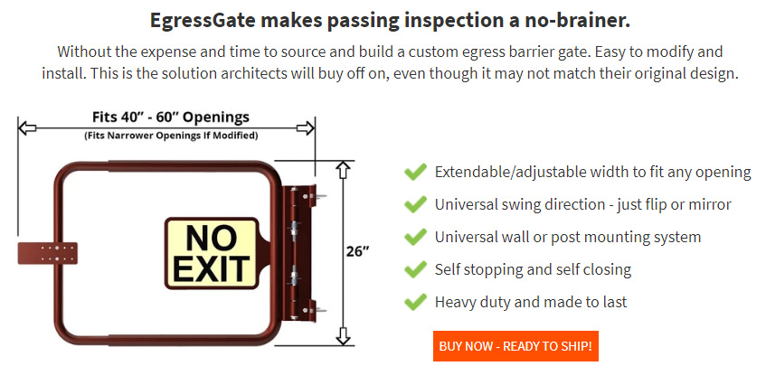 EgressGate.com - Extendable Self Closing Egress Barrier Stair Interruption Gate - Model 100